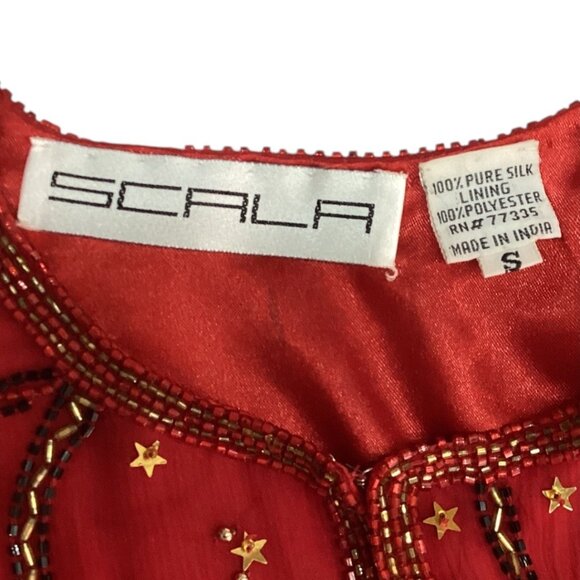 Vintage Scala Red Beaded Sequin Silk Evening Jacket Women's Size Small - Picture 6 of 6